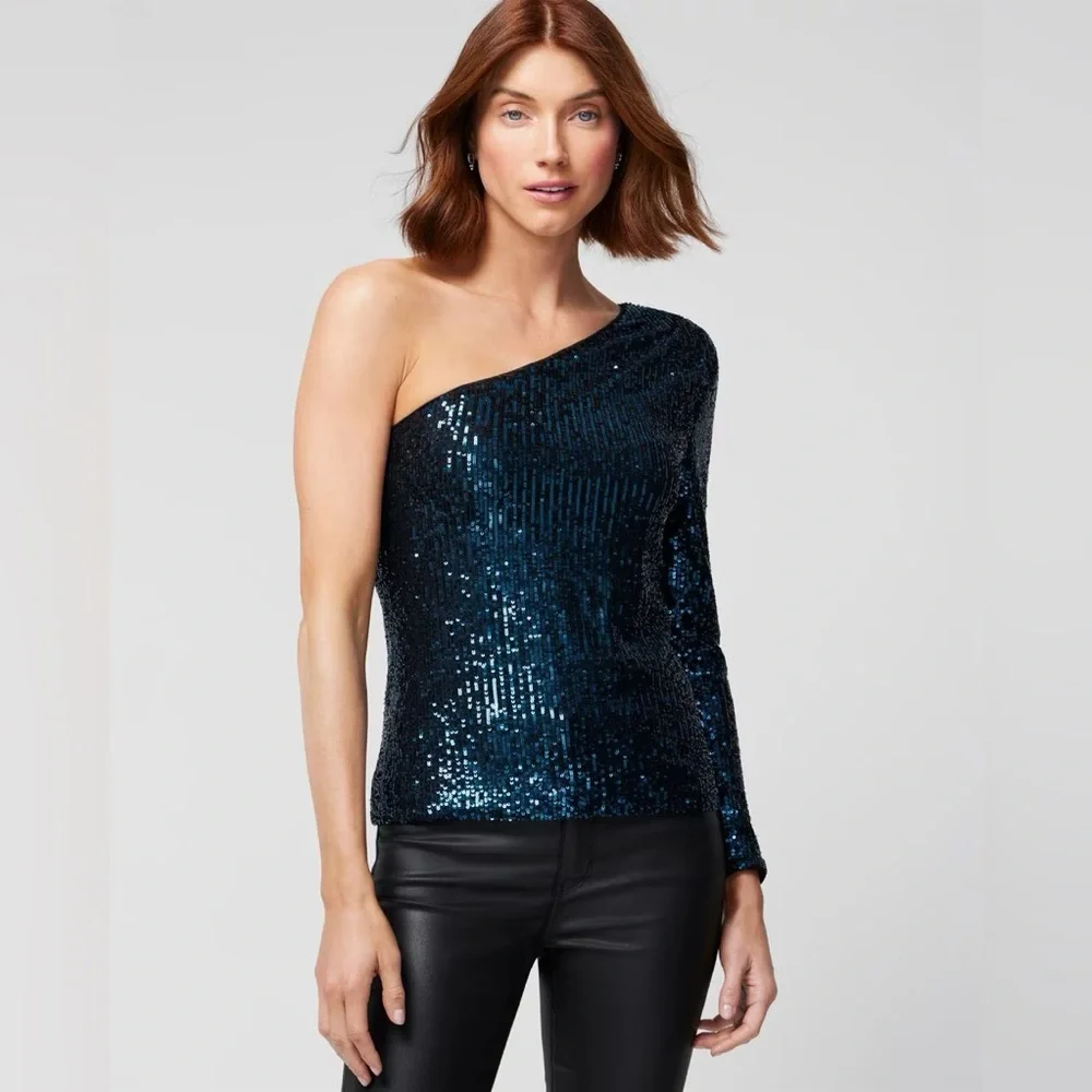White House Black Market sequin one shoulder top (women’s XL) (NWOT) - Picture 1 of 8